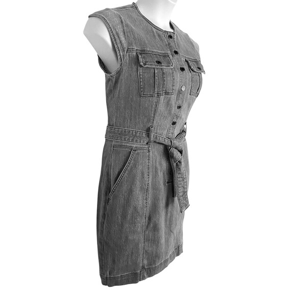 WHBM Women's Snap Button Front Gray Acid Wash Belted Denim Mini Dress - Picture 5 of 10